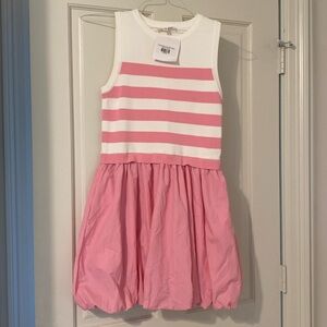 Pink and white bubble hem mini dress